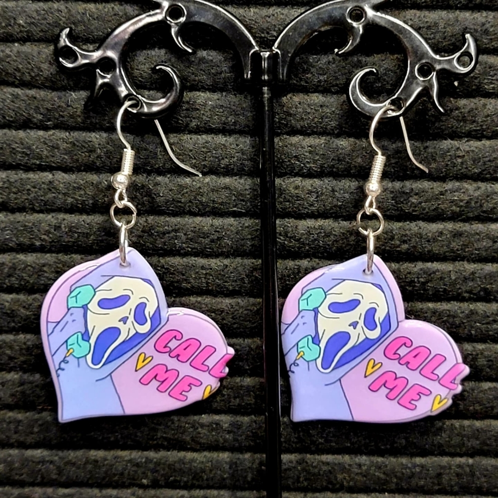 Call Me Earrings | Ghost Face Scream Acrylic Alloy | Pastel Goth Bubblegum Pink